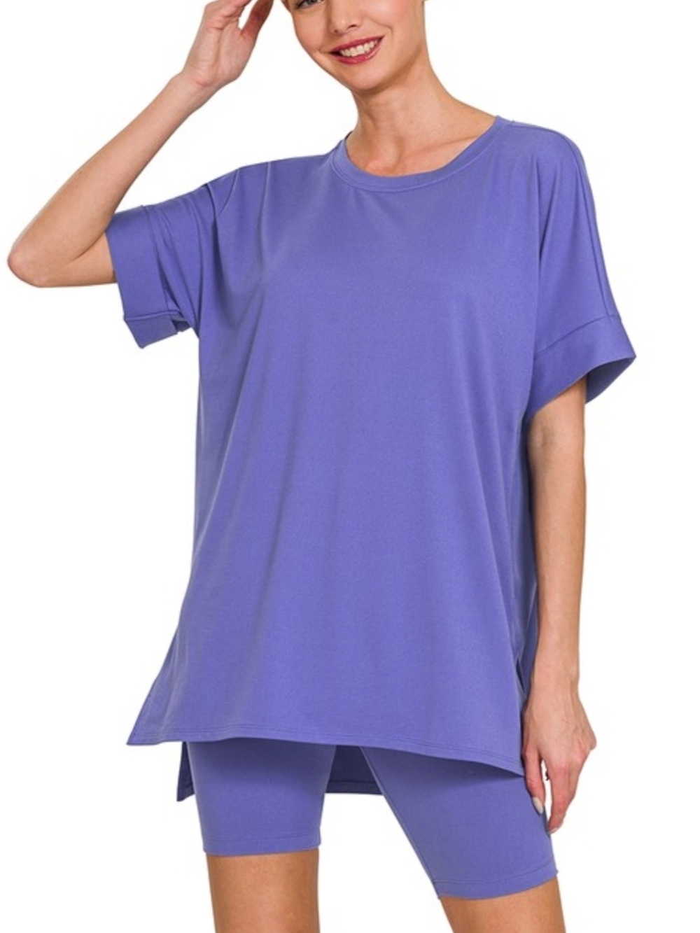 Relaxed Lavender Lounge Tee & Biker Short Set - Women Lounge Set Color Marlin - Picture 3 of 3